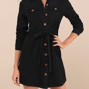 Lulus Simple Affection Black Corduroy Mini Dress With Pockets - Size S